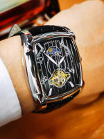 Reloj De Pulsera Mecánico De Lujo Para Hombres Con Fase De La Luna Y Tourbillon Cuarzo Skeleton Automático Manos Luminosas Correa De Cuero Tonneau Resistantes Al Choque Y Agua - details 15