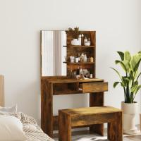 vidaXL Tocador con espejo 74,5x40x141 cm en color Blanco/Blanco brillante/Madera antigua y más | decorativo de pared para baño dormitorio recibidor moderno - details 4