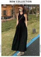 ZMZBCH Vestido Negro De Verano Estilo Hepburn Con Cintura Ajustada Y Falda De Swing Grande Sin Mangas Vestido Largo A-Line Para Mujer - details 2