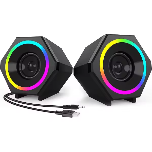 Altavoces para computadora de 10 W para juegos con alimentación USB y graves mejorados, arcoíris - 1