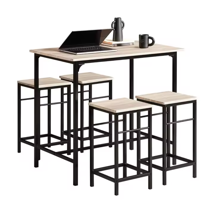 ORION91 Conjunto de Mesa Alta Comedor y 4 Taburetes de Bar – MDF y Metal Color Negro 🖤 100cm x 60cm x 87 cm - diseño industrial para cocina, comedor Juego - SpazioLuzio - 1