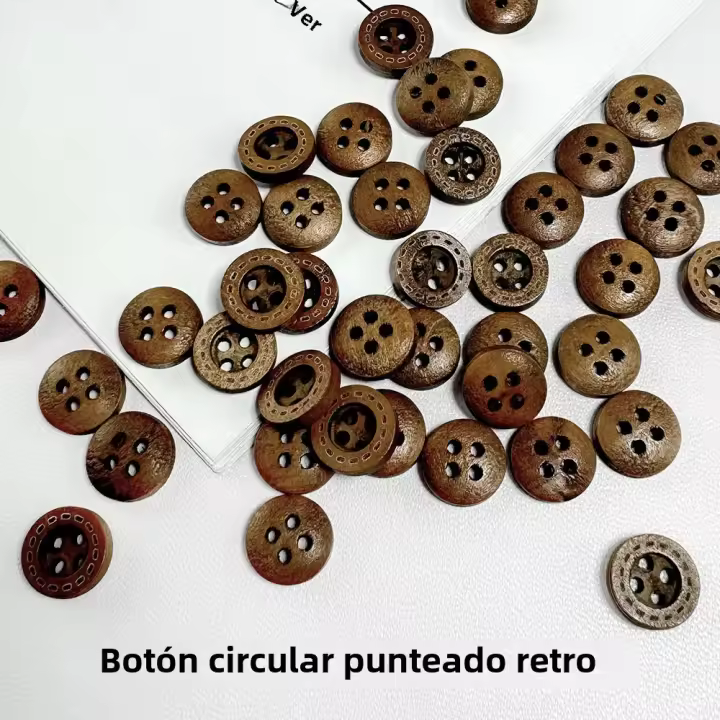 Botones De Madera Natural 50pcs Botón De Ojos Cuatro Holes Para Camisa De Algodón Alta Calidad Birch Teak Color Primario Para Niños - 1