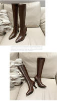Botas Largas De Tacón Alto Para Mujer Nueva Primavera 2024 Cuña Lateral Botines De Rodilla PU Cuero Botas Femeninas - details 5