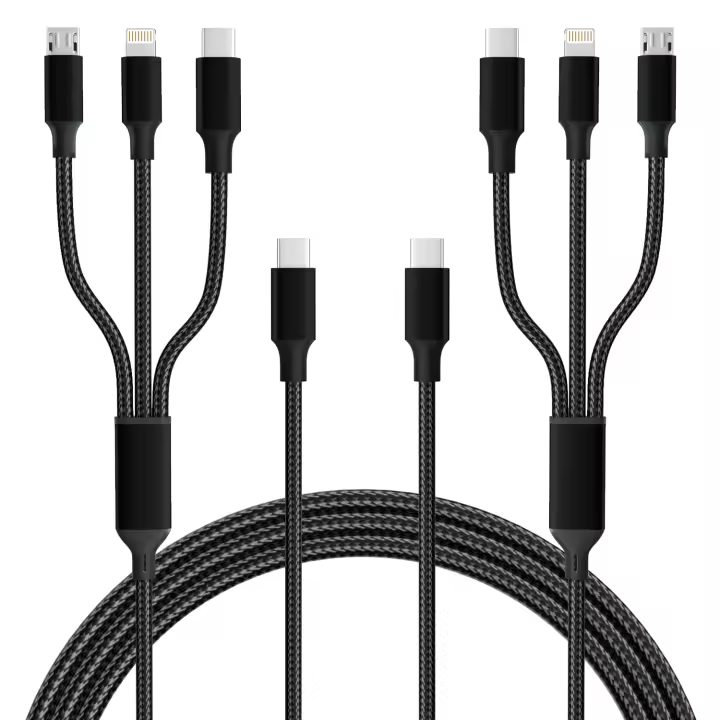 Cable USB Tipo C 3 En 1 Carga Rápida Para iPhone Samsung Huawei Xiaomi Cable Multifuncional Con Micro USB Y Tipo C Corriente Máxima 2.4A Material De Nylon Empaquetado Retail - 1