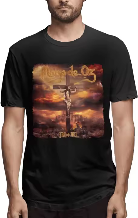 Mago-Camiseta De manga corta para hombre, camisa holgada De algodón, con banda Oz De música, color negro - 1