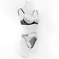Lencería Sexy De Contraste Negro Y Blanco Conjunto De 2 Piezas Translúcido Con Bordado En Forma De Corazón Y Lazo Sujetador Y Brief Para Mujer - details 20