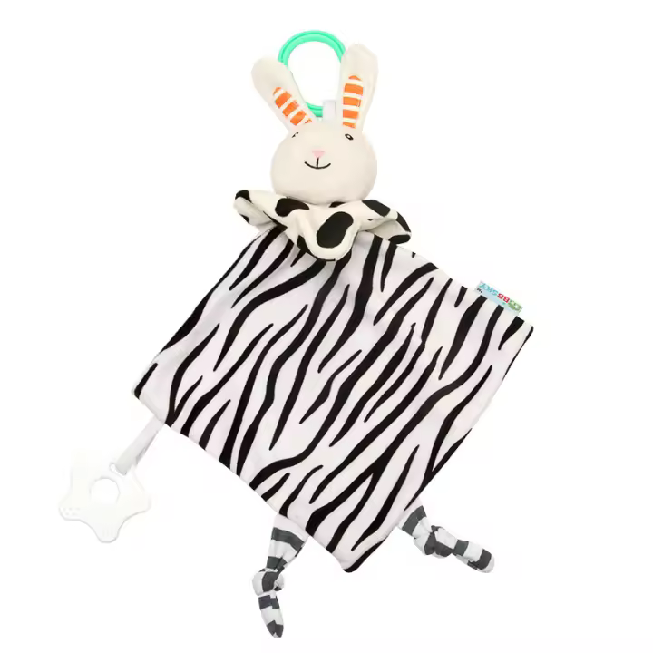 Toalla de peluche para bebé de alta calidad con diseño de conejo a rayas. - 1