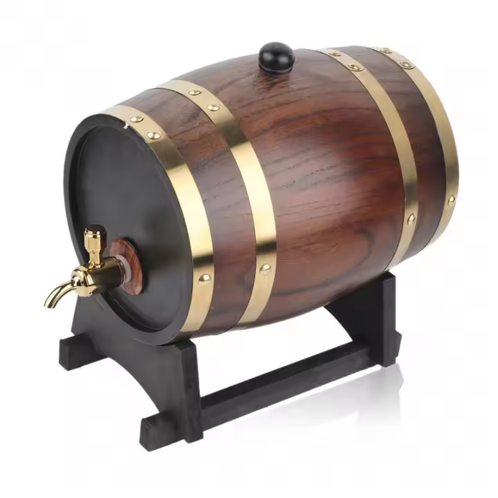 Barrel De Madera De Roble Retro De 3L Para Vino Brandy Y Whisky Con Grifo Contenedor De Cerveza De Barra Ecológico - 1