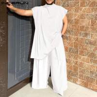 Nueva Conjunto De Ropa Para Hombres Estilo Musulmán Con Mangas Bajadas Pliegues Cuello Medio Media Longitud Pantalones Sueltos 2 Piezas Tallas S-5XL INCERUN 2024 - details 1