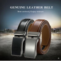 Cinturón De Cuero Genuino Para Hombre Automático Moda Casual Ancha 3.5cm Fijación Ratchete Para Pantalones Y Cintura - details 1