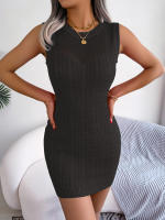 Vestido Bodycon De Verano Para Mujer Casual Con Agujeros En El Escote Sin Mangas Tejido En Viscosa Negro Azul Slim Fit O-Neck - details 11