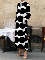 Modigirl Vestido Largo De Maxi Para Mujer Negro Con Puntos Cuello Erguido Casual Primavera Verano Mangas Largas Fiesta Noche - details 1