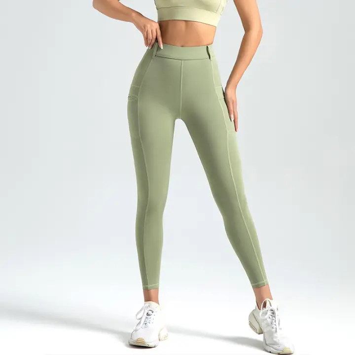 Pantalón de moto, sin costas, High Belt, levanta Cadera, adelgazante, bolsillos laterales, antivuelco, Alta elasticidad, pantalones de yoga nude - 1