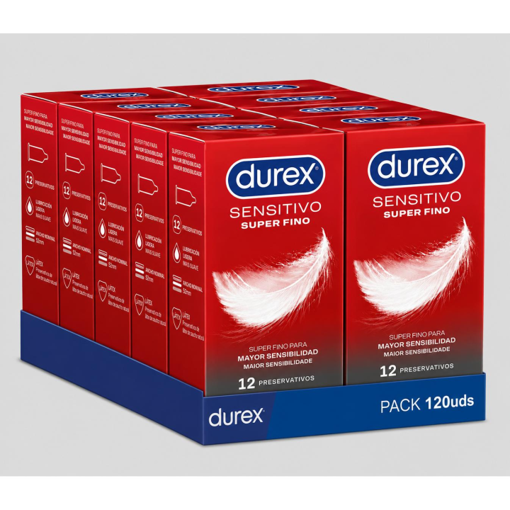Durex - Preservativos Sensitivo Contacto Total para Mayor Sensación Pack 120 condones para un sexo seguro