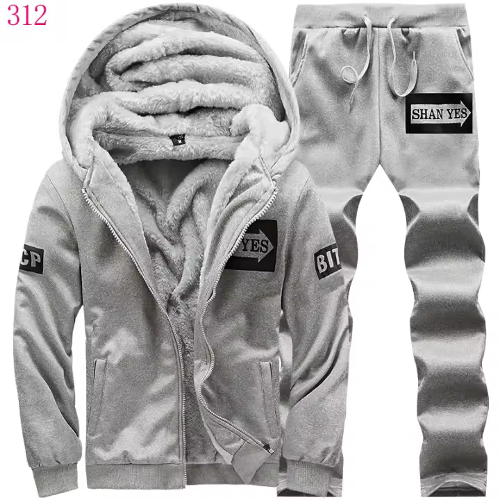 Nuevo Conjunto De Algodón De Fleece Para Hombre Marcas De Moda Chaqueta Con Capucha Y Pantalones Deportivos Grueso Y Cálido Para Invierno Traje De Exterior - 1