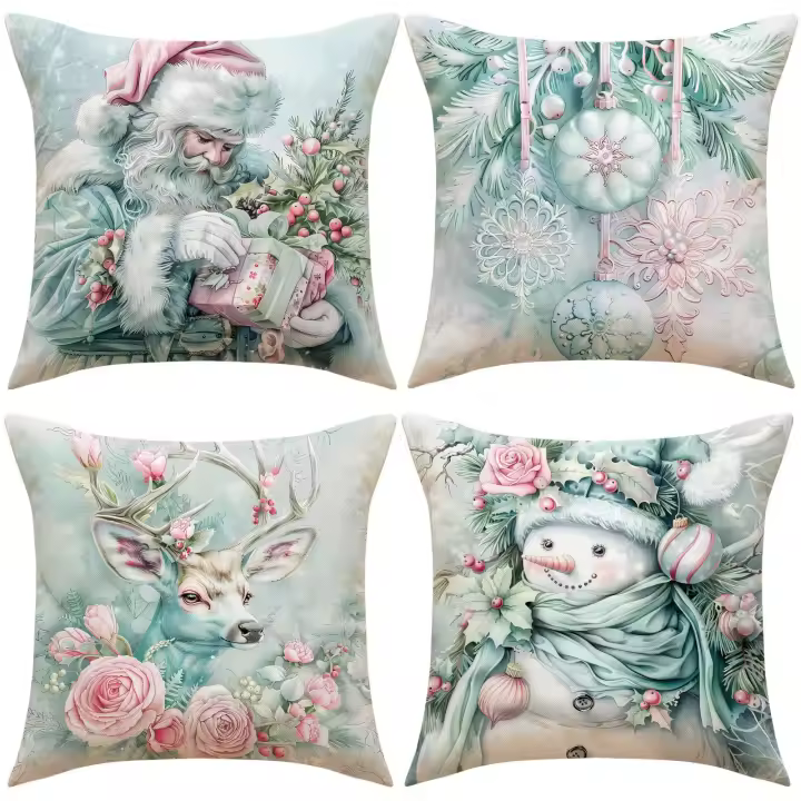 Conjunto de 4 Navidad Muñeco y Santa Claus Tapas, Copo impresión Fundas Combo para Sala sofá Decoración - 1