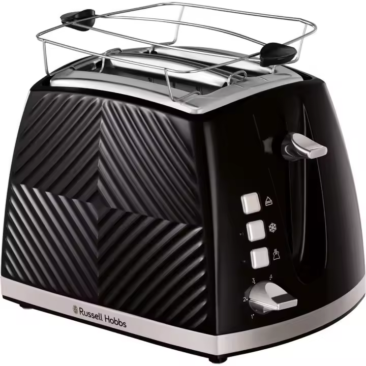 Russell Hobbs Tostador Groove Negro 26390-56 -2 ranuras, diseño con, detalles en acero inoxidable cepillado, función descongelar/calentar/cancelar, sistema de extraelevación, calientapanecillos, bandeja recogemigas, indicadores azules - 1