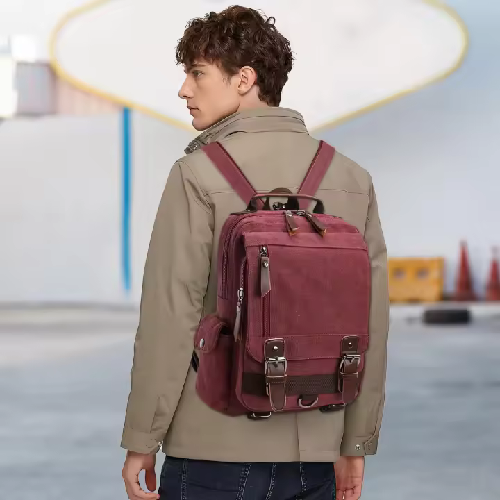 Mochipa vintage de moda para hombre, Bolso de Hombre convertible para iPad de 12,9 pulgadas, Bolso de Lona informal para la Escuela, Viajes, Trabajo, senderismo, camping, mochipa de Lona para hombre. - 1