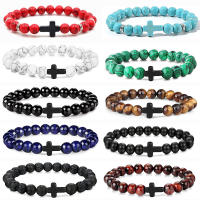 Pulsera De Rosario Para Hombres Y Mujeres Con Piedras Naturales Y Madera Hematita Onix Joyería De Yoga Meditación Pulsera Cruz - details 0