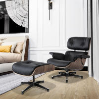 TY303 Classic Recliner Light Walnut Armchair Black Cowhide Black Big Head Foot Swivel Deck Chair Lounge Chair Furniture - details 3