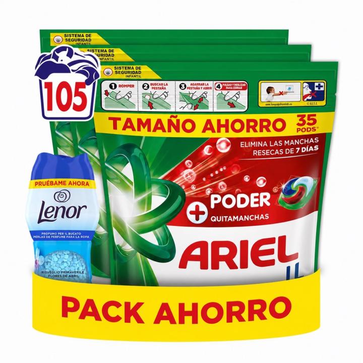Lote Ariel Pods Oxi 105 Lavados + Perlas Lenor 150gr en Miravia