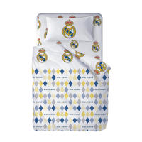Real Madrid C.F. Juego de Sábanas Real Madrid CF - Verano | Licencia Oficial | Diseño Escudo Centrado | Fondo Blanco, Con Rombos | 50% Algodón/50% Poliéster - details 0