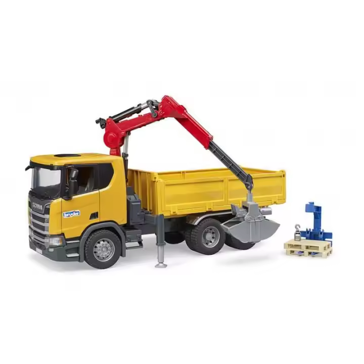 Bruder Camión de Obra Scania Super 560R con Grúa Telescópica para Niños y Palés - Realista y Resistente - 1