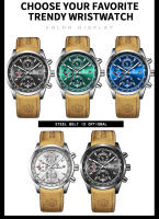 Reloj De Pulsera Para Hombre BINBOND Lujo Resistente Al Agua Cronógrafo Luminoso De Cuero Calidad Alta Reloj Casual De Cuarzo - details 9
