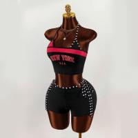 Conjunto De Shorts De Moda Para Mujer Estilo Harajuku Sexy Y2K Con Impresión De Letras Y Cinturón Interior Top Sin Mangas De Cuello Colgante - details 1