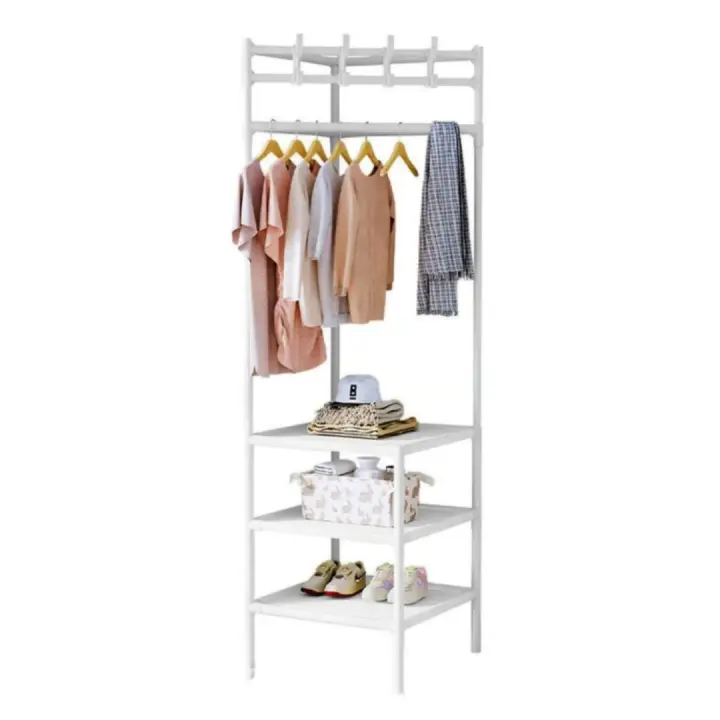 HOGUITA-Perchero de Esquina de 3 Niveles con Ganchos,Perchero Metalico Multifuncional de Pie Para Colgar Ropa,Perchero y Zapatero Para Entrada,Pasillo, Dormitorio, Práctico Organizador de Esquina - 1