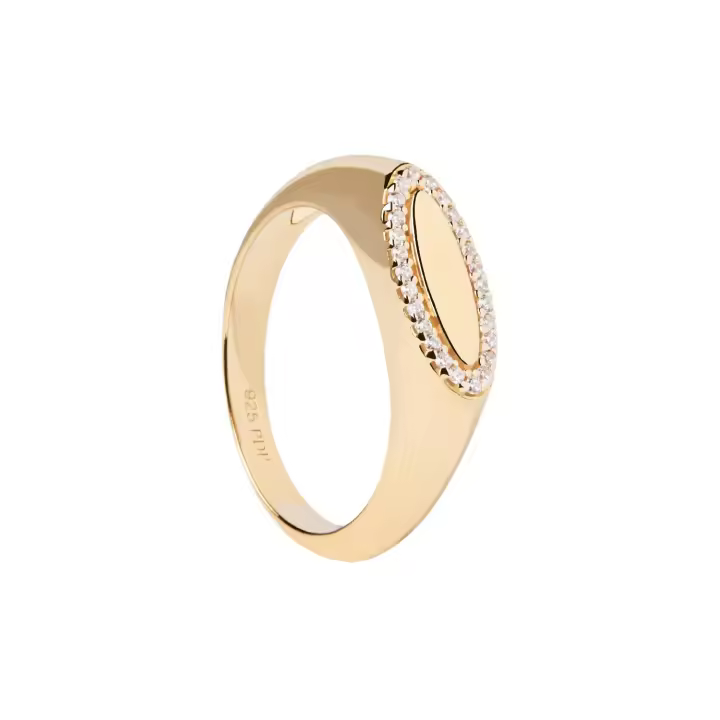 Anillo PDPaola Sello Lace Dorado con Circonitas AN01-629-12 - 1