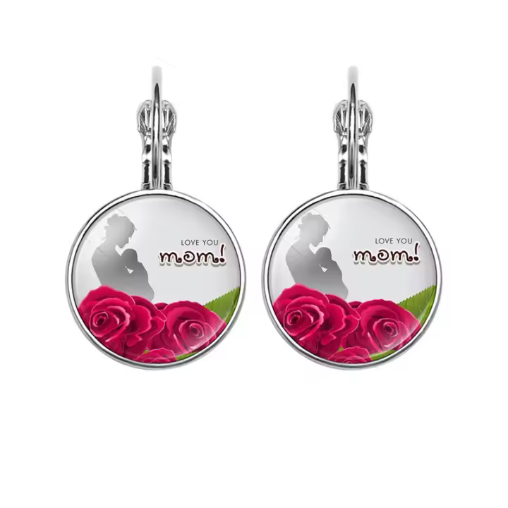 Regalo del Día DE LA Madre Amor de Mamá MAMÁ Pendientes de Piedras preciosas de tiempo en forma de corazón Ganchos de Oreja simples Coreanos - 1