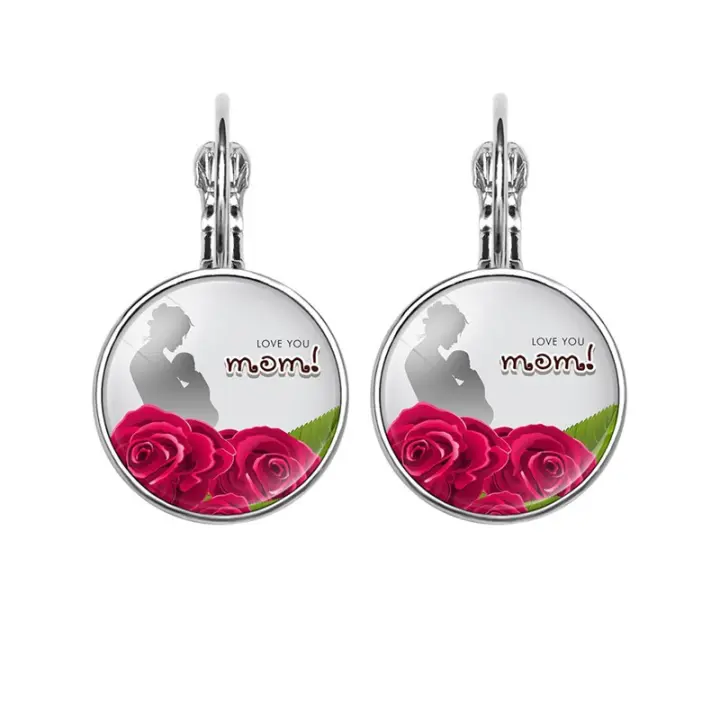 Regalo del Día DE LA Madre Amor de Mamá MAMÁ Pendientes de Piedras preciosas de tiempo en forma de corazón Ganchos de Oreja simples Coreanos - 1