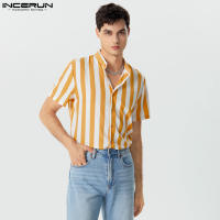 Blusa De Botones Para Hombre INCERUN Estilo Casual Verano Camisas De Punto Con Cuello Erguido Manga Corta Estampado Rayado Tallas Hasta 5XL - details 10