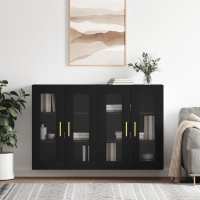 vidaXL Armarios de pared 2 uds madera de ingeniería en color Negro/Roble Sonoma | almacenamiento funcional diseño moderno para baño dormitorio sala - details 0