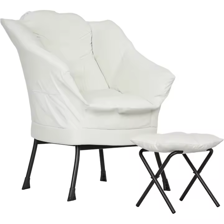 Sillón de Salón con Reposapiés Sillón de Relax Butaca para Dormitorio con Bolsillos Laterales y Patas de Acero para Sala de Estar Crema - 1