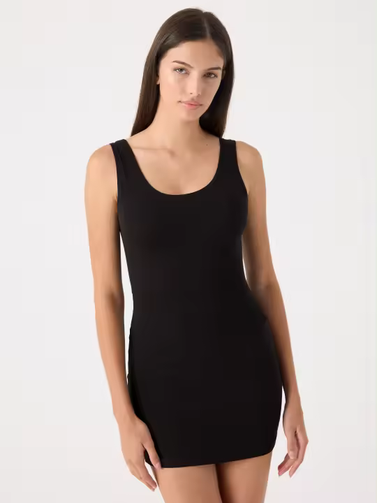 Vestido corto de tirantes, básico, tono liso, cuello redondo INSIDE - 1