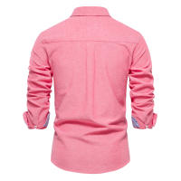 Camisa Oxford De Algodón Y Poliéster Para Hombre AIOPESON Cuello En V Manga Larga Botones Casual Negocios Primavera Otoño - details 6