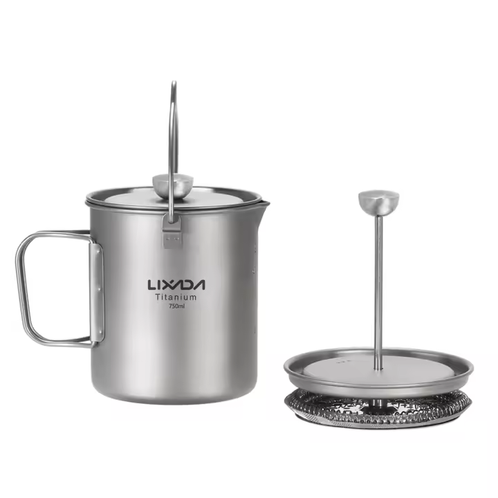 Lixada Taza De Café De Titanio 750ml Con Press Francés Y Cuchara Plegable Para Camping Y Cocina Al Aire Libre - 1