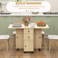 HOMCOM Mesa Plegable de Comedor Mesa de Cocina Plegable con Ruedas Alas Abatibles Cajones y Armario Mesa Plegable para 4-6 Personas 120x60x76,5 cm - details 0