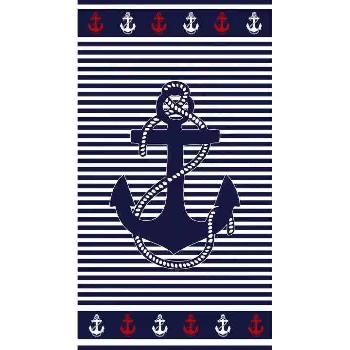 Toalla Velours Jacquard Ancla, 100% Algodón, Azul Marino con detalles en Rojo, Sun&Surf, 90x170 cm - 1