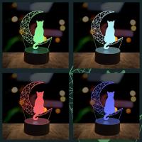 Lámpara De Noche 3D Mooncat USB Para Ambiente De Dormitorio Y Sala De Estar Regalo De Cumpleaños Y Festivales Luz De Noche Animal ABS LED - details 3