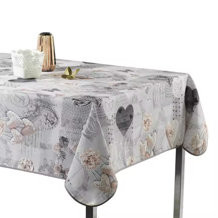 ARTEMANTEL Mantel Antimanchas CORAZON BEIGE de Poliéster para Mesa Rectangular o Redondo - 1