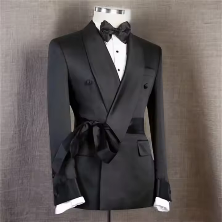 Traje Oscuro Para Hombre Suelto Clásico Con Borla Lapel Elegante Y Forma Slim Para Banquetes Bodas Y Fiestas Costumbre Clásica De Dos Botones Material COTTON Y POLYESTER - 1