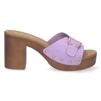 Davinia Shoes Zueco de Tacon Alto para Mujer, Comodo, Material de Imitacion a Madera, con Talon Abierto, Pala con Hebilla y Remaches Shoes&Blues.es AL659-Lila - details 1
