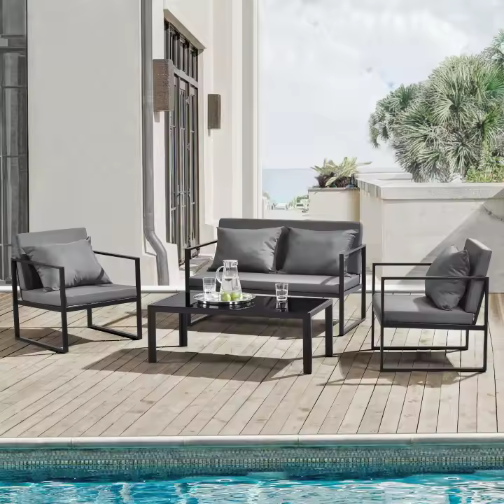 [casa.pro]® set de muebles de jardín 2 x sillas de jardín sofá mesa de centro de vidrio negro - 1