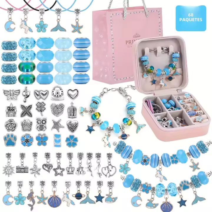 Kit De Manualidades Para Hacer Pulseras Y Collares 68 Piezas Con Encantos De Unicornio Y Sirena Regalo Para Mujer Para Fiesta - 1