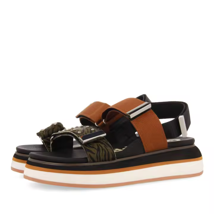 Gioseppo Sandalias Mujer Negras con Animal Print y Tiras Ajustables - 1