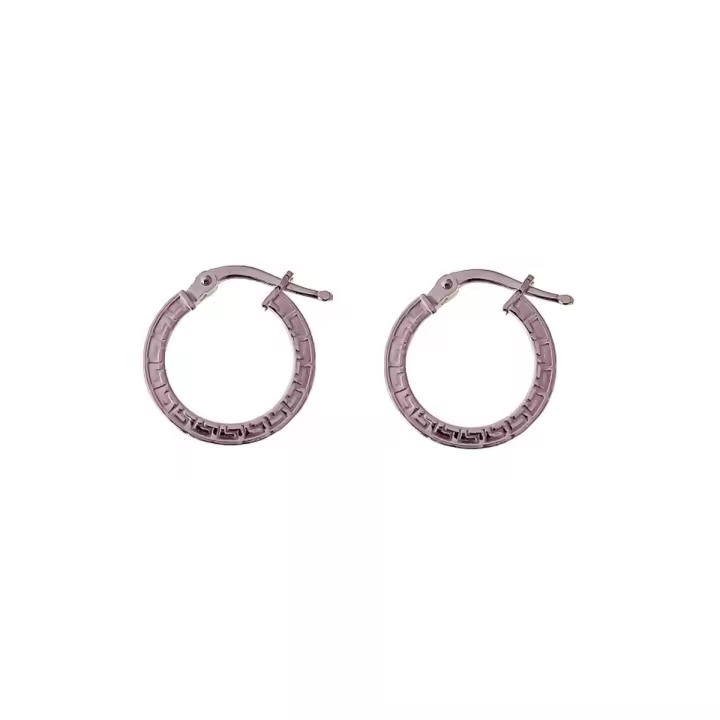 Aros Pendientes Plata Ley 925m mujer 14 mm. detalle greca planos - 1