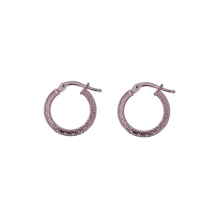 Aros Pendientes Plata Ley 925m mujer 14 mm. detalle greca planos - 1